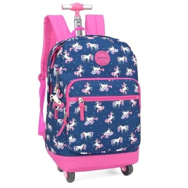 Encontraproduto.com.br - Mochila com Rodinhas e Alças de Costas Azul Unicórnio
