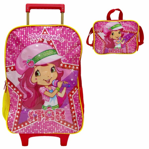Encontraproduto.com.br - Kit Mochila Com Rodas e Lancheira Moranguinho Vermelho  Maxlog (352796)