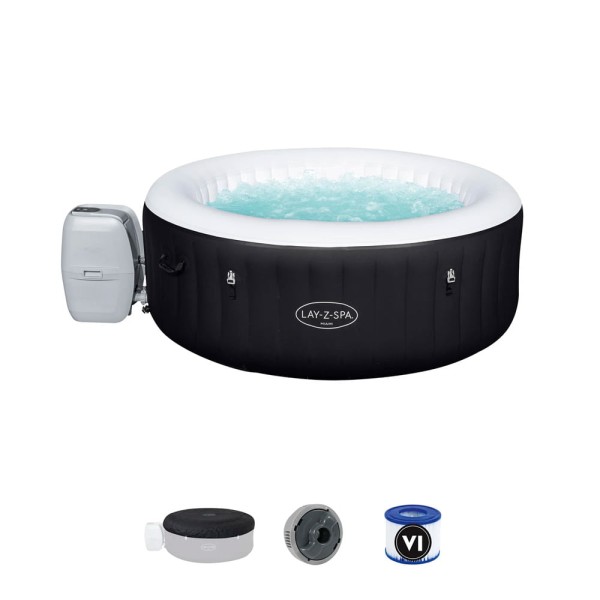 Encontraproduto.com.br - Spa Inflável Redondo + Bomba de Filtragem + Capa Miami Preto 669L 66x180CM 220V - Bestway