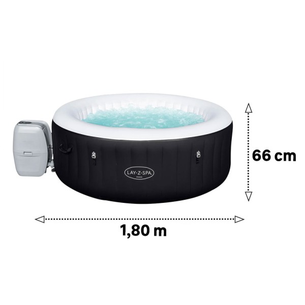 Encontraproduto.com.br - Spa Inflável Redondo + Bomba de Filtragem + Capa Miami Preto 669L 66x180CM 220V - Bestway