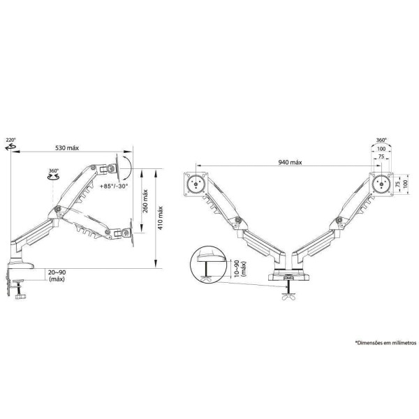 Encontraproduto.com.br - Suporte Duplo Mesa Articulado Pistão A Gas -monitor- F160