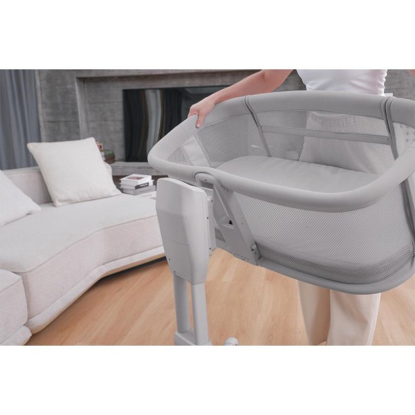 Encontraproduto.com.br - Berço Portátil Acoplado 3 em 1 com Balanço Automático Cinza Escuro – Mastela