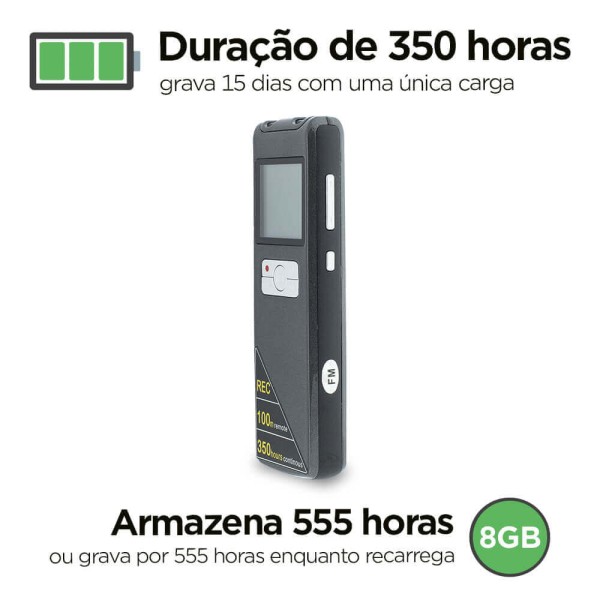 Encontraproduto.com.br - Escuta Espiã Gravador com Sensor de Voz, Grava 350 Horas Sem Parar