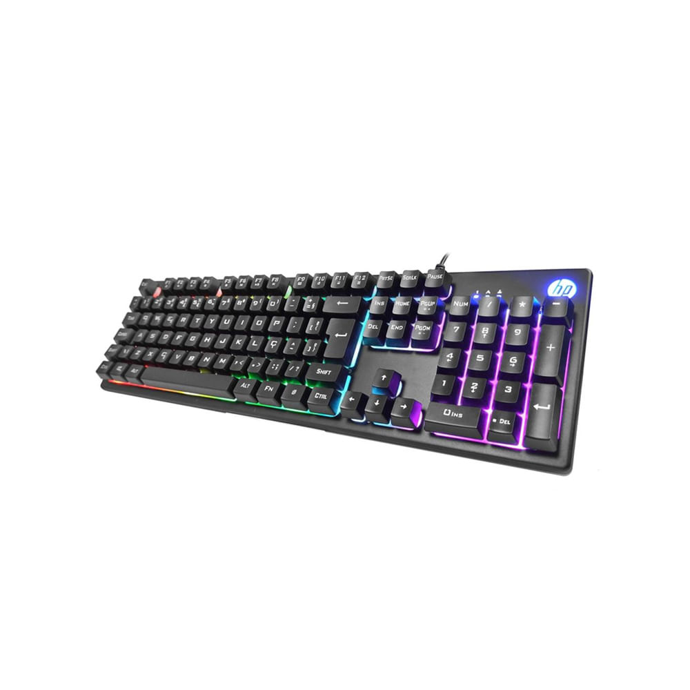 Encontraproduto.com.br - Teclado Gamer C/ Fio K500f Led Rgb USB Preto - Hp