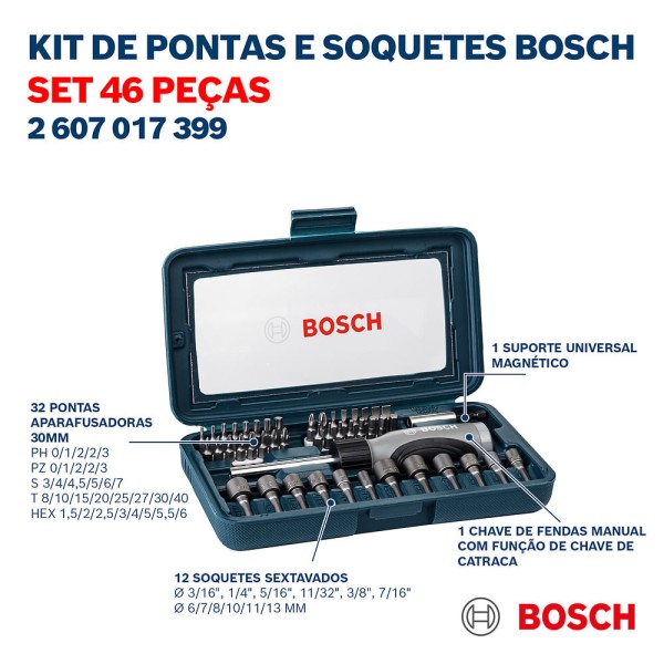 Encontraproduto.com.br - Kit para Parafusar com Maleta 46 Peças - 2607017399-000 - Bosch