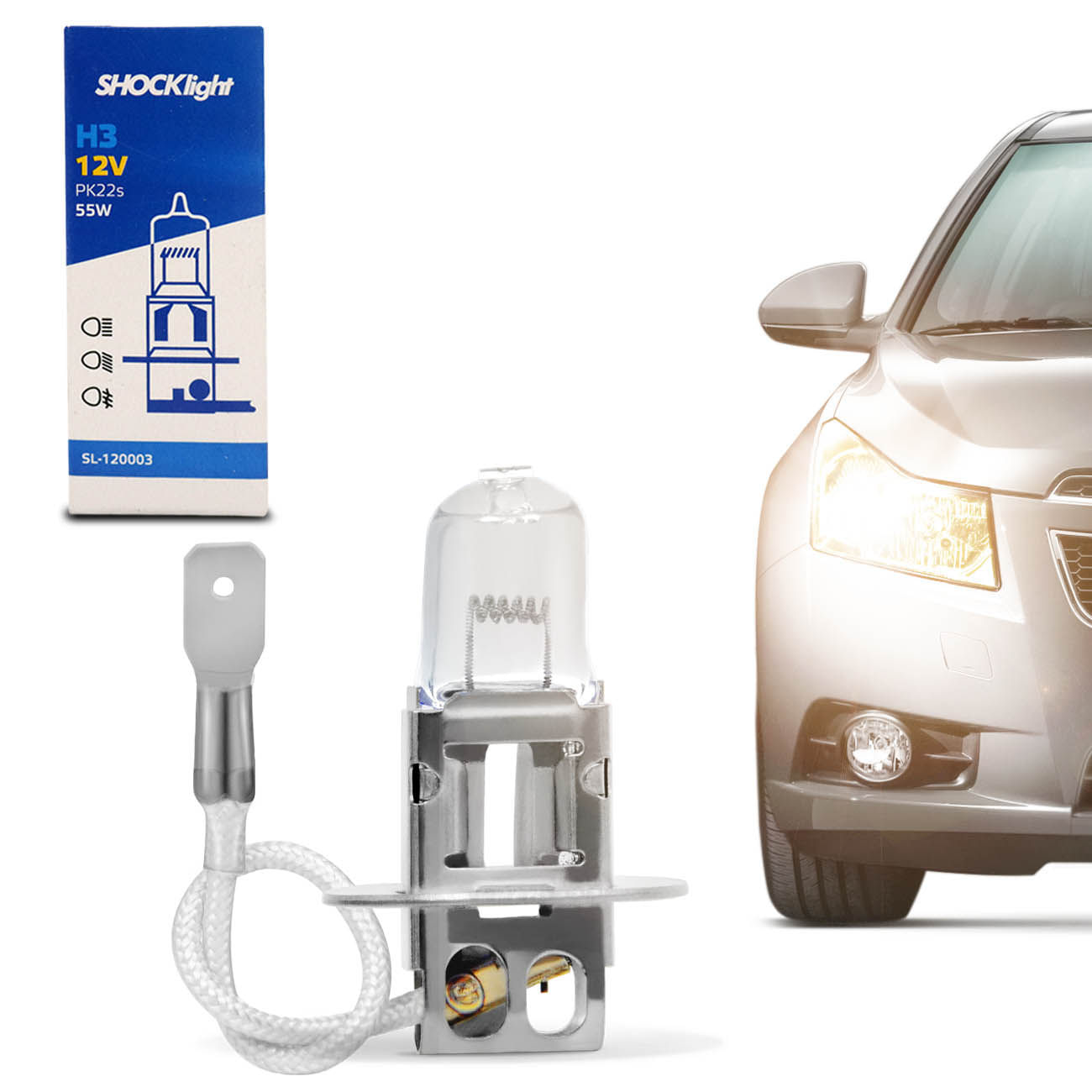 Encontraproduto.com.br - Lâmpada Halógena Standard H3 3200K 3400K 55W 12V Aplicação Farol Original