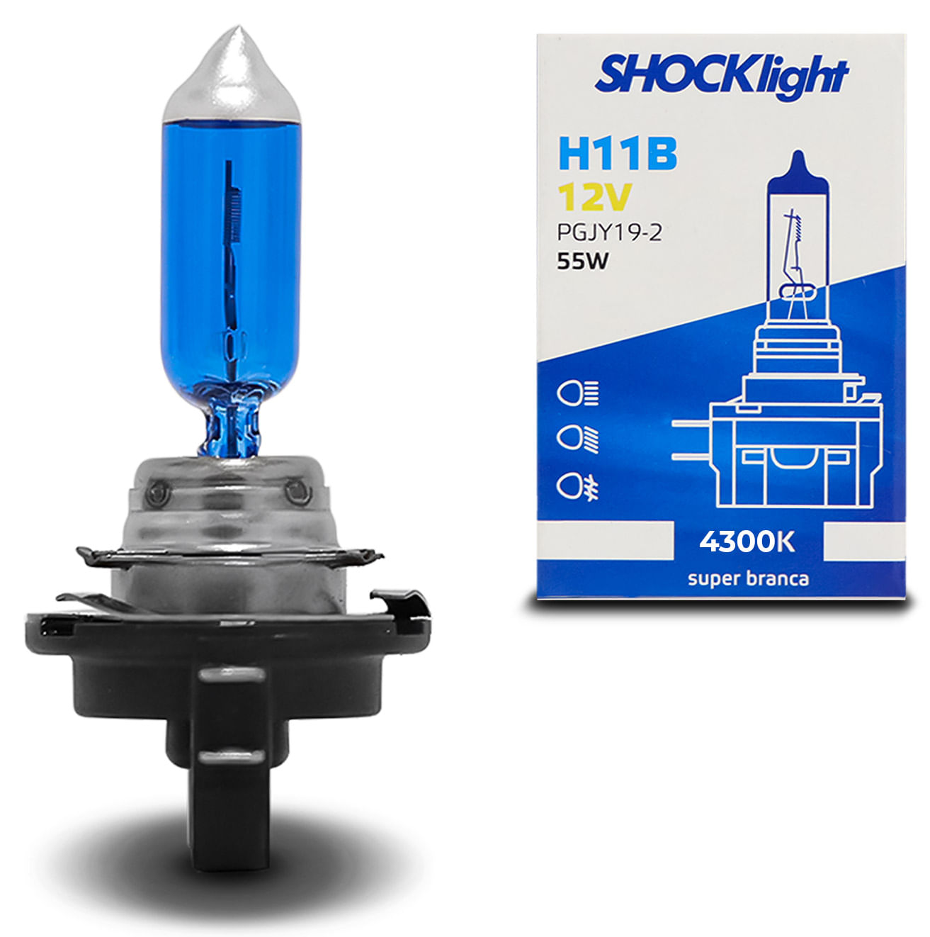 Lâmpada Halógena Super Branca H11B 4300K 12V 55W Shocklight