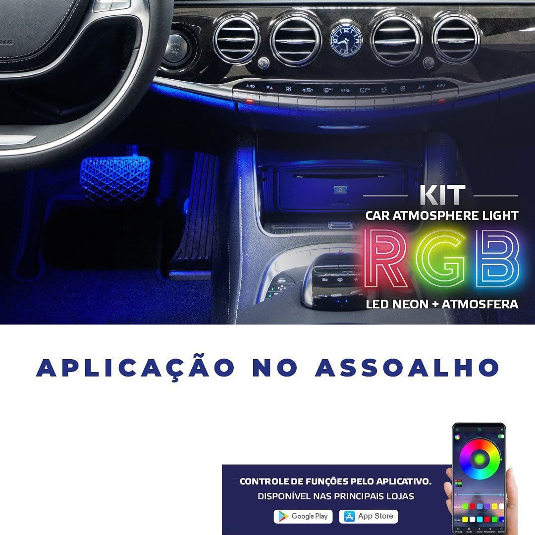 Encontraproduto.com.br - Kit Iluminação 14X1 Automotiva Atmosphere RGB Light + Led Neon Shocklight