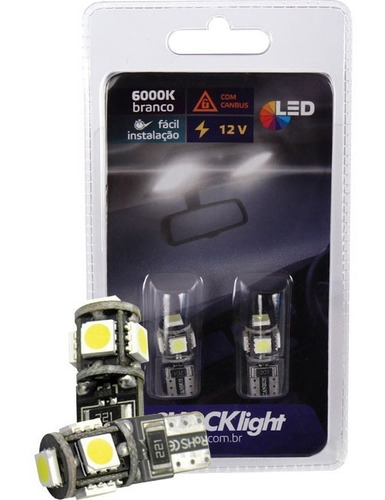 Encontraproduto.com.br - Par Lâmpadas T10 Pingo 5 Leds SMD-5050 Com Canbus SLL-1205 SHOCKLIGHT