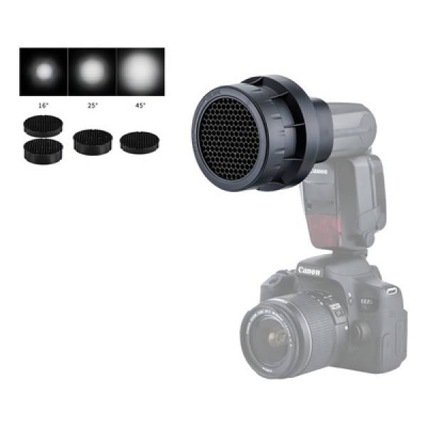Encontraproduto.com.br - Difusor Colméia JJC SG-C 3 em 1 Modificador de Luz para Flash Canon
