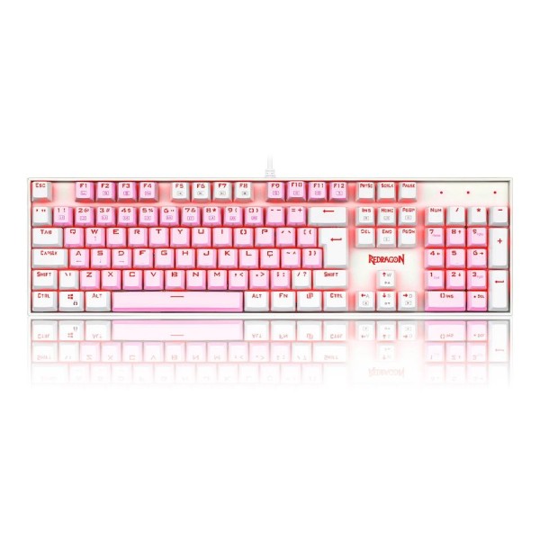 Encontraproduto.com.br - Teclado Mecânico Gamer Redragon Single Color Mitra, Switch Blue, ABNT2, Rosa e Branco