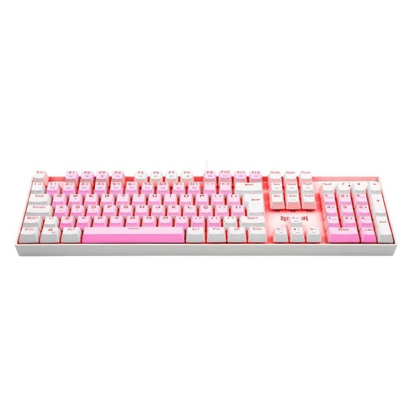 Encontraproduto.com.br - Teclado Mecânico Gamer Redragon Single Color Mitra, Switch Blue, ABNT2, Rosa e Branco