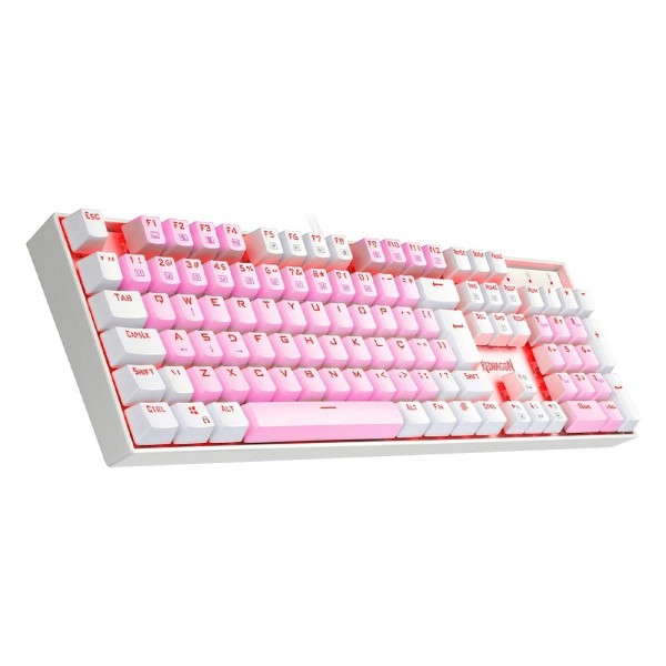 Encontraproduto.com.br - Teclado Mecânico Gamer Redragon Single Color Mitra, Switch Blue, ABNT2, Rosa e Branco