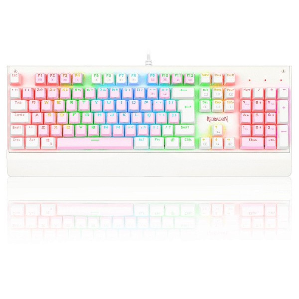 Encontraproduto.com.br - Teclado Mecânico Gamer Redragon Kala, RGB, Switch Outemu Brown, ABNT2, Rosa e Branco