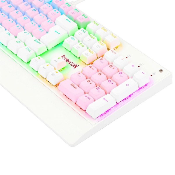 Encontraproduto.com.br - Teclado Mecânico Gamer Redragon Kala, RGB, Switch Outemu Brown, ABNT2, Rosa e Branco