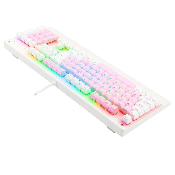 Encontraproduto.com.br - Teclado Mecânico Gamer Redragon Kala, RGB, Switch Outemu Brown, ABNT2, Rosa e Branco