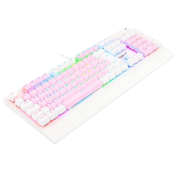 Encontraproduto.com.br - Teclado Mecânico Gamer Redragon Kala, RGB, Switch Outemu Brown, ABNT2, Rosa e Branco