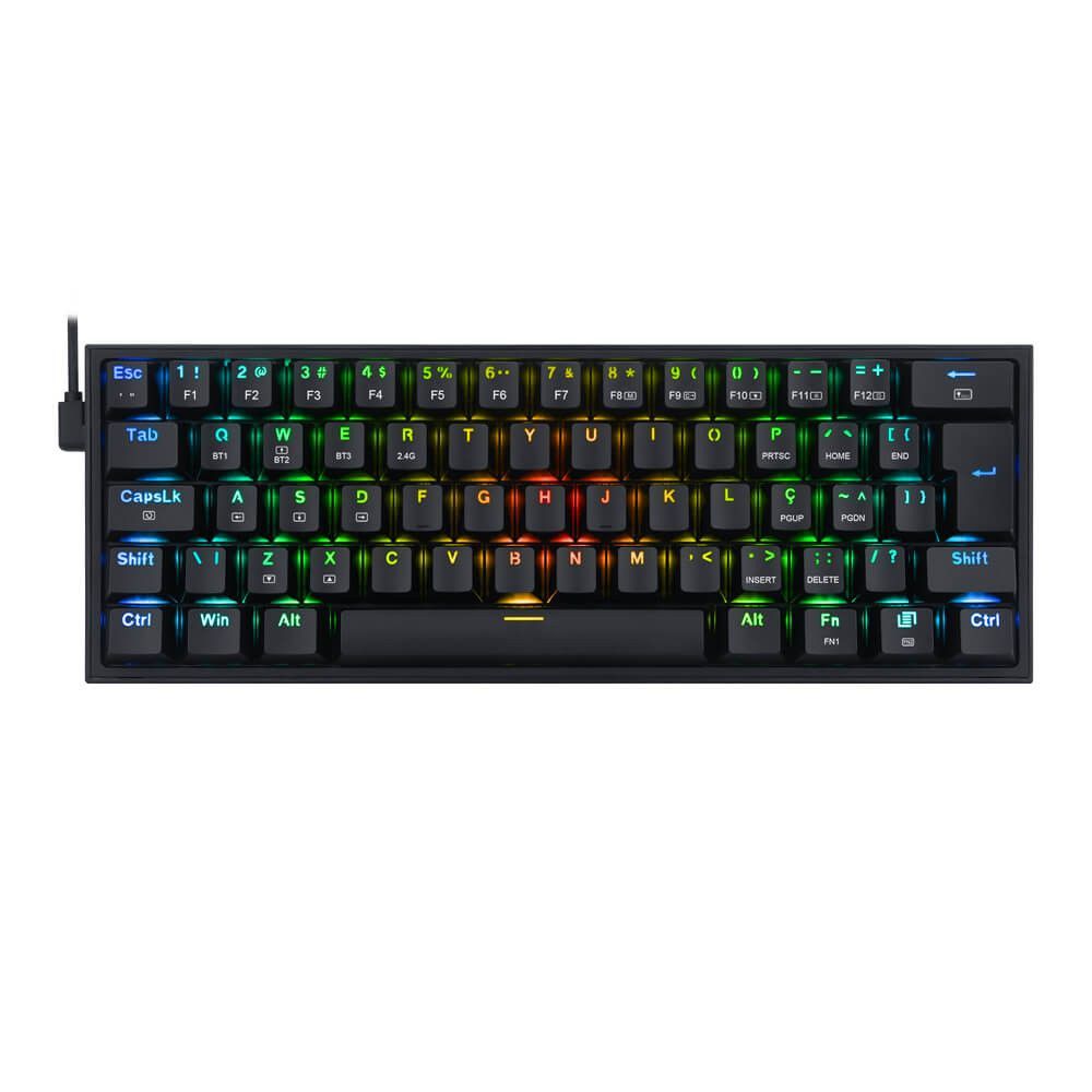 Encontraproduto.com.br - Teclado Mecânico Gamer Redragon Fizz Pro, RGB, Switch Marrom, ABNT2, Preto