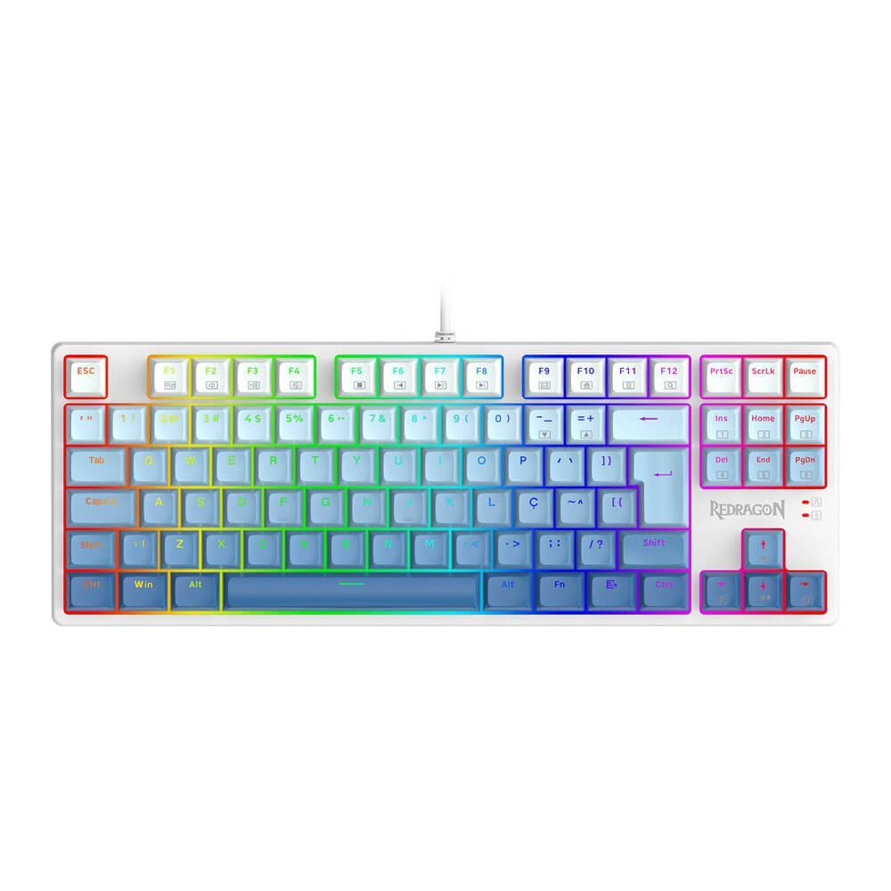 Teclado Mecânico Gamer Redragon Daksa RGB, Switch Brown Removíveis, ABNT2, White/Blue