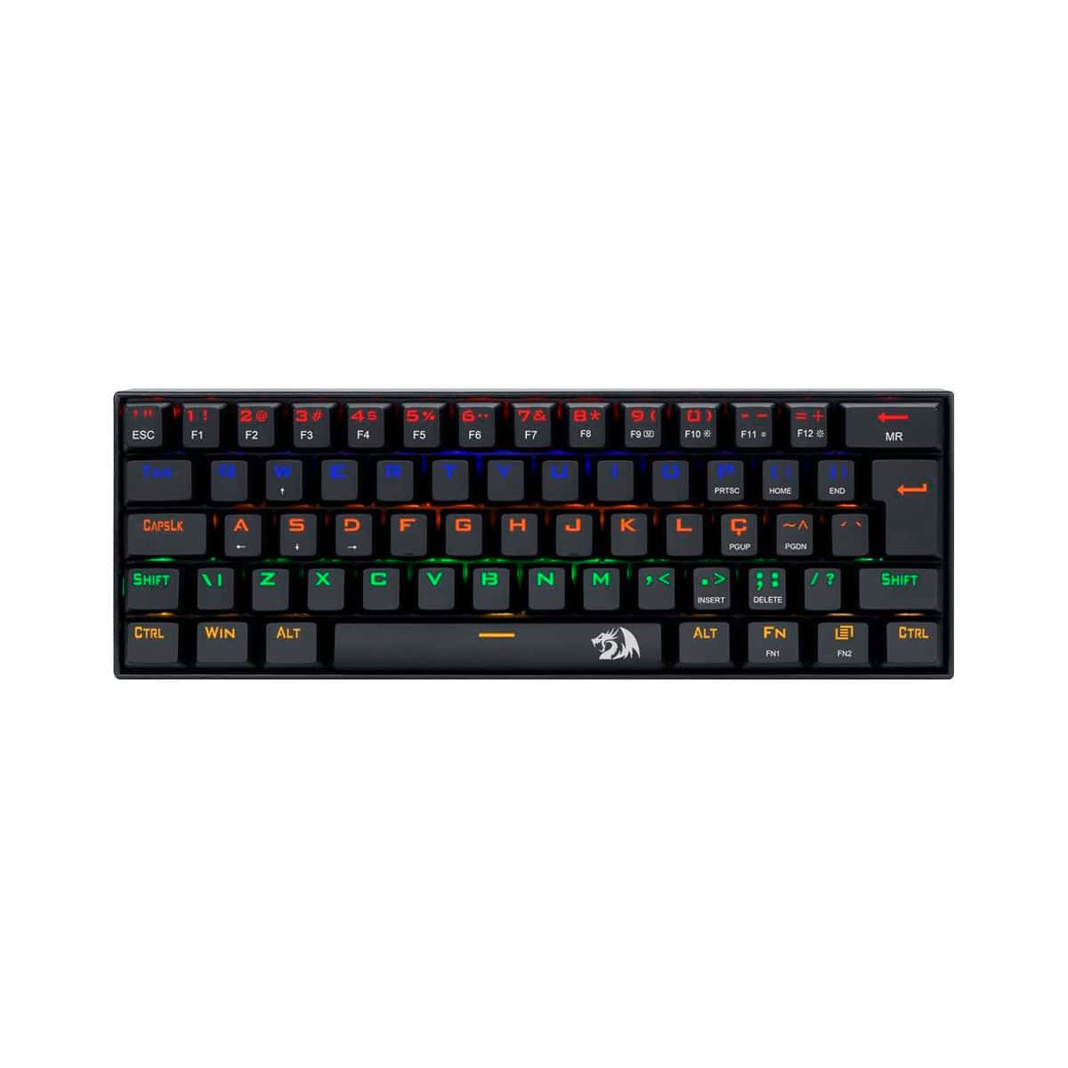 Teclado Gamer Mecânico Redragon Lakshmi, Iluminação Rainbow, ABNT2, Switch Azul - K606R