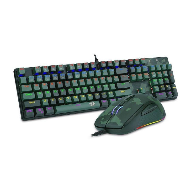 Kit Teclado e Mouse Redragon S108 Dark Green, Mecânico, 5.000DPI, Com fio, USB