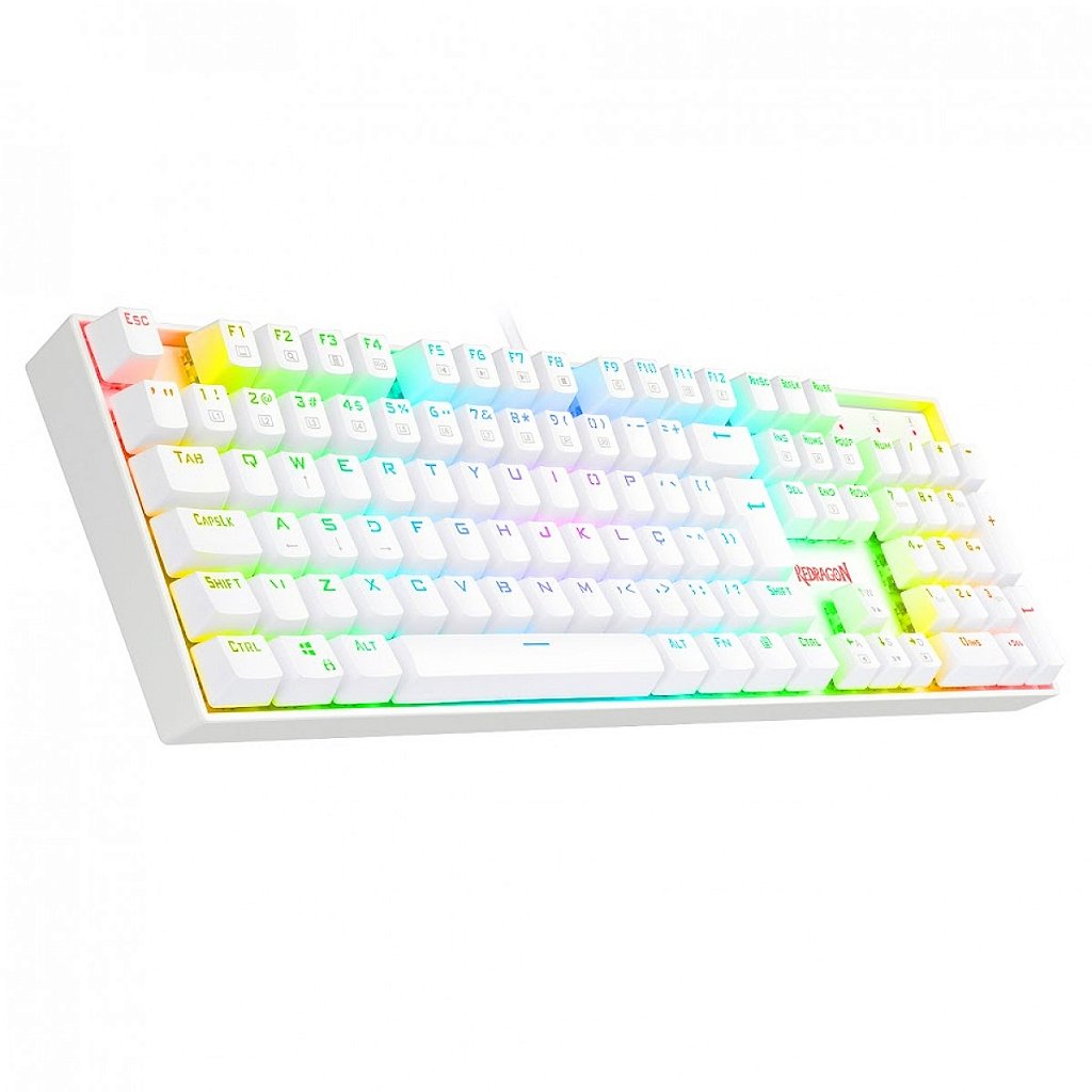 Encontraproduto.com.br - Teclado Mecânico Gamer Redragon Mitra RGB Branco Switch Marrom ABNT2