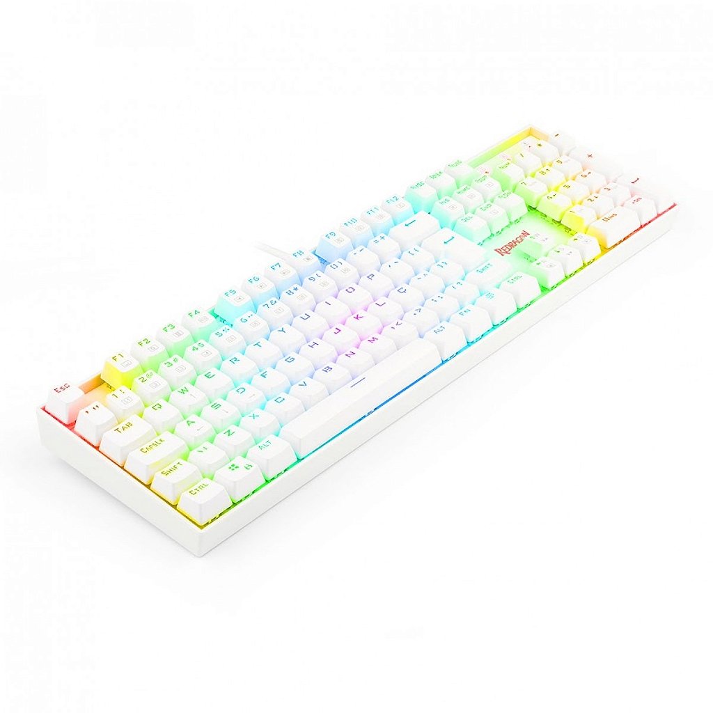 Encontraproduto.com.br - Teclado Mecânico Gamer Redragon Mitra RGB Branco Switch Marrom ABNT2