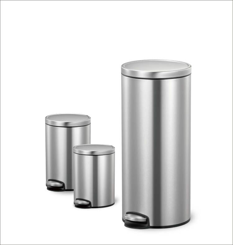 Encontraproduto.com.br - Kit Lixeiras Round 5L 8L e 30L Members Mark Aço Inox