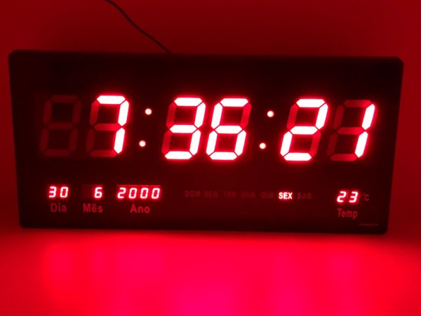 Encontraproduto.com.br - Relógio Led Digital 3615 Vermelho Parede Alarme Calendário