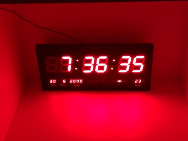 Encontraproduto.com.br - Relógio Led Digital 3615 Vermelho Parede Alarme Calendário