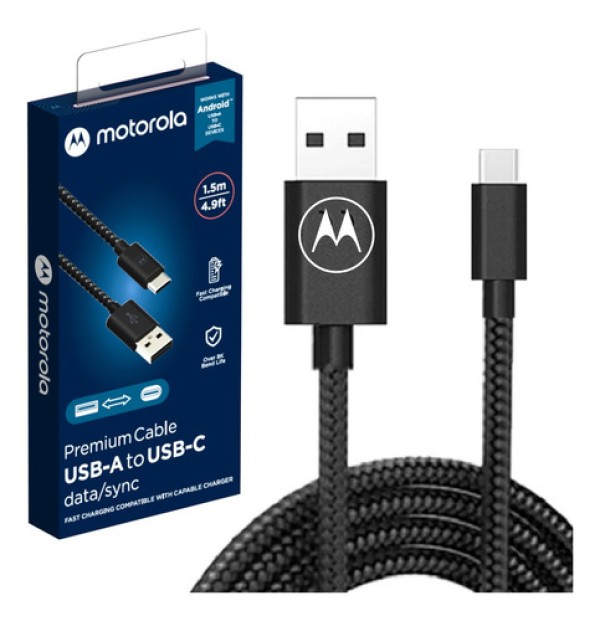 Encontraproduto.com.br - Cabo de dados de carga Motorola USB-A P/ USB-C 1.5 metros acabamento cordão