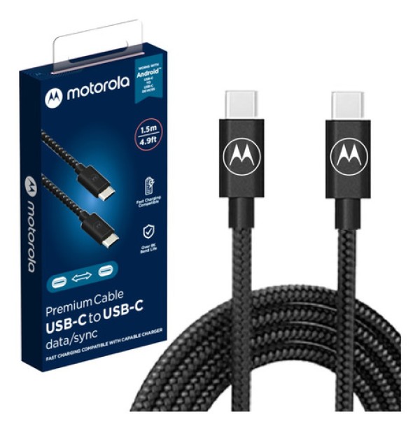Encontraproduto.com.br - Cabo de dados de carga Motorola USB-C P/ USB-C 1.5 metros acabamento cordão