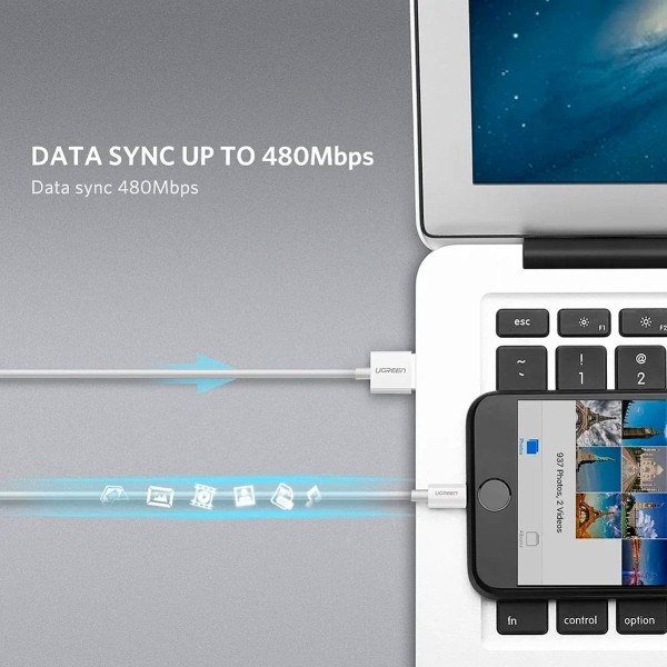 Encontraproduto.com.br - Cabo USB para Lightning 2M US155 Branco - Ugreen