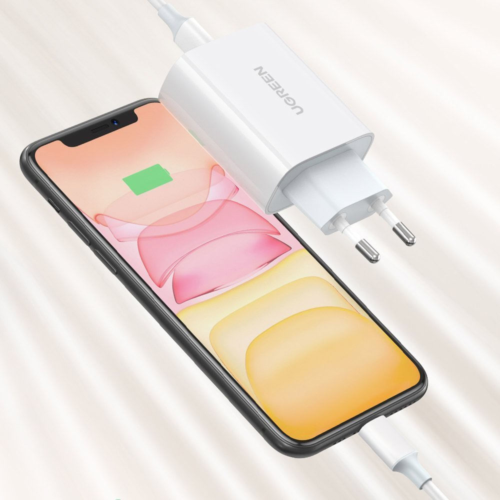 Encontraproduto.com.br - Carregador De Viagem Turbo Ugreen USB Para USB-C 30w Cd177 Branco (MP)