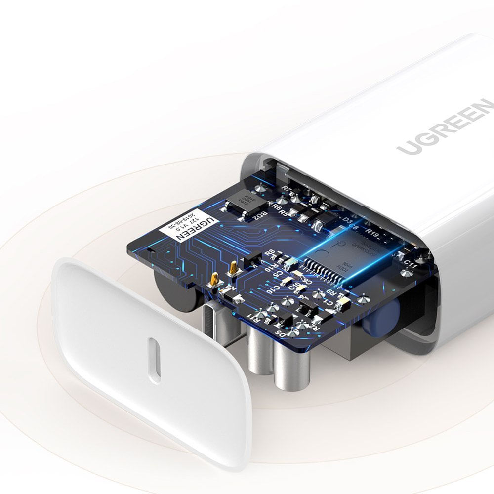 Encontraproduto.com.br - Carregador De Viagem Turbo Ugreen USB Para USB-C 30w Cd177 Branco (MP)