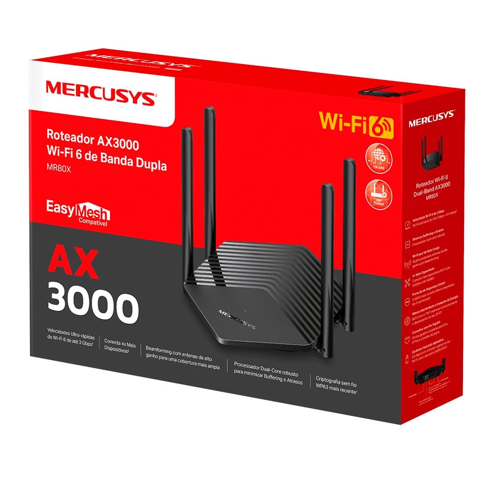 Encontraproduto.com.br - Roteador Wi-Fi Mercusys MR80X Gigabit Dual Band EasyMesh AX3000