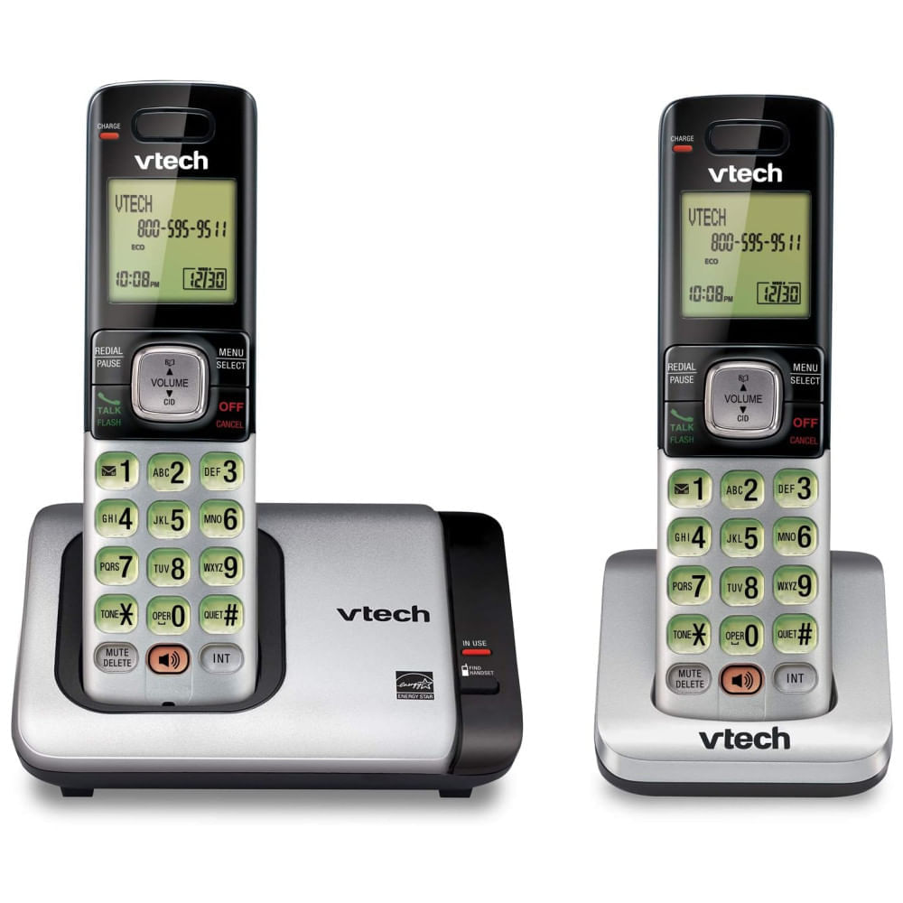 Encontraproduto.com.br - Dois Telefones Sem Fio Expansível identificação de Chamada, Chamada em Espera, intercomunicador, VTECH CS6719 2, Prateado