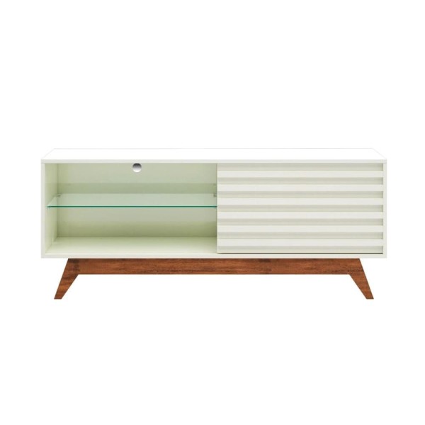 Encontraproduto.com.br - Rack Champ R 514 Prateleira de Vidro 1 Porta de Correr Off White com Nobre 1,40 mts - 69659