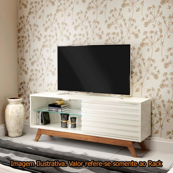 Encontraproduto.com.br - Rack Champ R 514 Prateleira de Vidro 1 Porta de Correr Off White com Nobre 1,40 mts - 69659