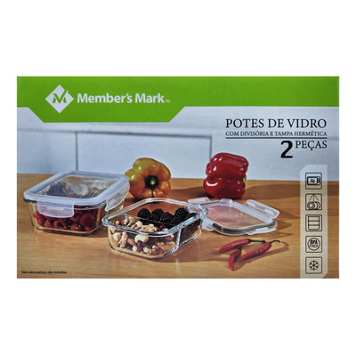Encontraproduto.com.br - Conjunto de Potes de Vidro com Divisória e Tampa Hermética Members Mark com 2 Peças