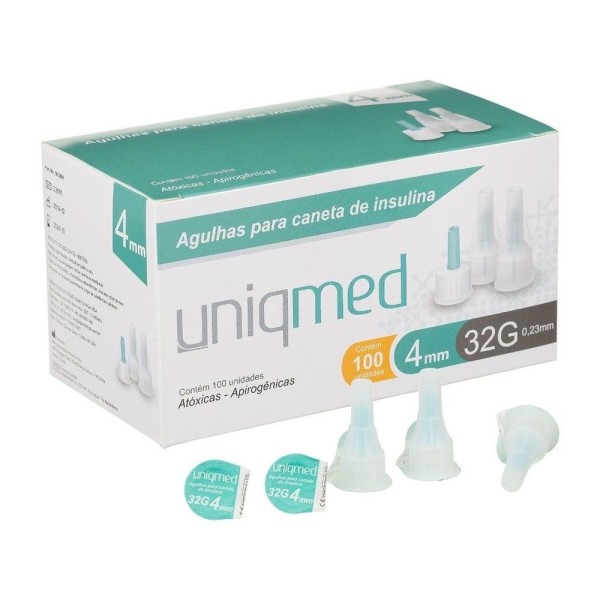 Encontraproduto.com.br - Agulha para caneta de insulina 100 und 4mm x 32g  Uniqmed  L 0080k V 30/06/27