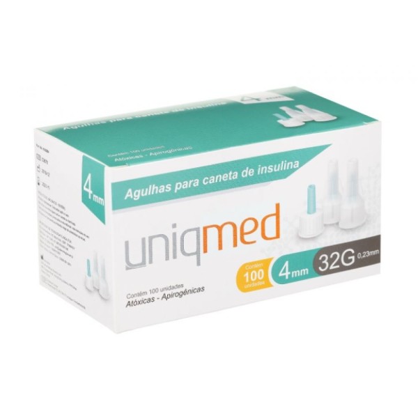 Encontraproduto.com.br - Agulha para caneta de insulina 100 und 4mm x 32g  Uniqmed  L 0080k V 30/06/27