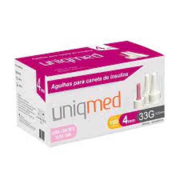 Agulha para caneta de insulina 100 unid 4mmx33g  Uniqmed  L 827002 V 30/06/27