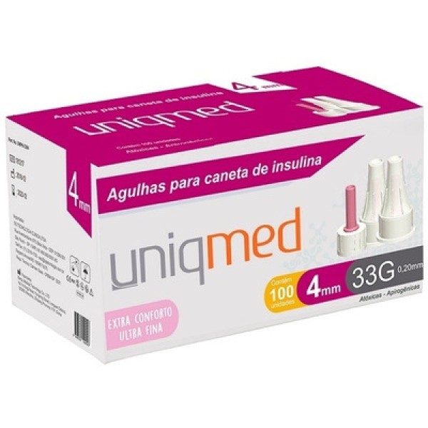Encontraproduto.com.br - Agulha para caneta de insulina 100 unid 4mmx33g  Uniqmed  L 827002 V 30/06/27