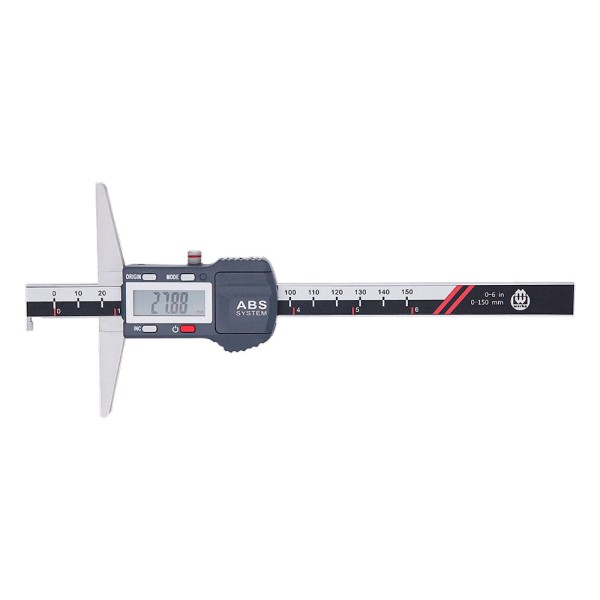 Paquímetro digital de profundidade com gancho 150mm/6’’ IP54 Abs. res. 0.01mm/0.0005’’ base 100mm precisão 0.03mm saída de dados DIN862 Werka 2223-150