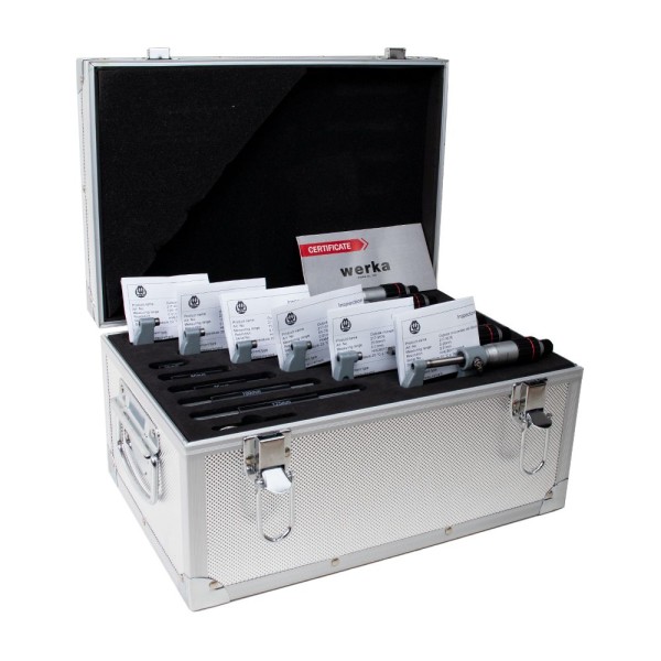 Encontraproduto.com.br - Jogo de micrômetros externos 0-150mm Resolução 0.01mm DIN863 6 pçs arco esmaltado Werka 217-9576
