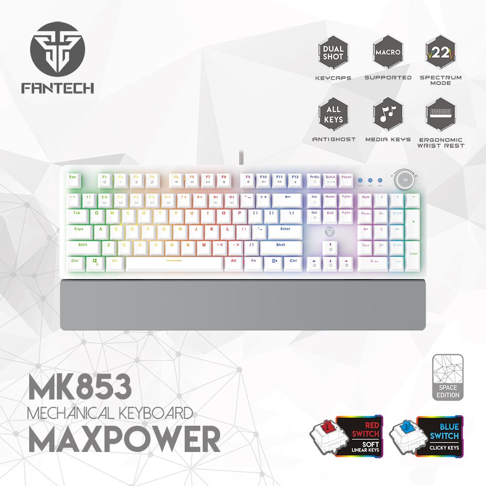 Encontraproduto.com.br - Teclado USB Gamer Mecanico Maxpower Space Edition MK853 RGB Branco - Fantech