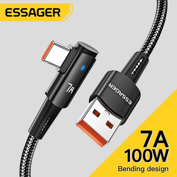 Encontraproduto.com.br - Cabo USB Tipo C 90 Graus Essager 7A para Carregamento Rápido