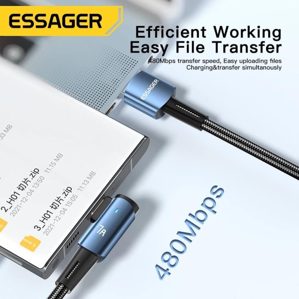 Encontraproduto.com.br - Cabo USB Tipo C 90 Graus Essager 7A para Carregamento Rápido
