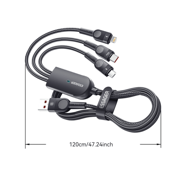 Encontraproduto.com.br - Cabo 3 em 1 USB para USB-C/Lightning/Micro-USB1.2M 66W EXCMTL-XJ01 Preto - Essager